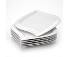 MALACASA, Serie Elvira, 6 teilig Set CremeWeiß Porzellan Kuchenteller Dessertteller Frühstücksteller 8,5 Zoll / 21,5x21x2cm für 6 Personen
