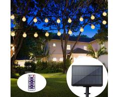 LED Solar Lichterkette Kristall Kugeln 9 Meter 60er Warmweiß, Außerlichterkette Deko für Garten, Bäume, Terrasse, Weihnachten, Hochzeiten, Partys, Innen und außen [Energieklasse A++] (Warmweiß)