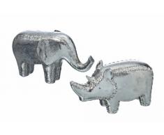 Trendige Dekofiguren in silber Elefant + Nashorn, Kunstharz, Tierfigur