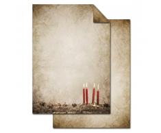 50 Blatt Weihnachts-Briefpapier beige ADVENTSKRANZ VINTAGE beidseitig bedruckt 100g Weihnachts-Papier DIN A4 Brief-Bogen marmoriert vintage natur rot braun alt