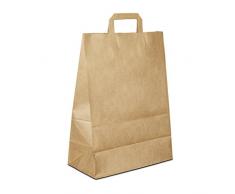 50 x Papiertragetaschen braun 32+17x44 cm | stabile Einkaufstasche | Paper Bag Flachhenkel | Papiertaschen Mittel | Papiertüten | HUTNER