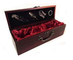 Asc Wein Geschenkschachtel, Detaillierte Kunstvoll Metallgriff und Verschluss Koffer mit Zubehör, Samtausgeschlagen, Wein Geschenkbox