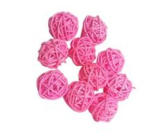 Fenteer 10 Stücke 3 cm Rattankugeln Rattanball DIY Basteln Hänge Rattan Dekokugeln - Rosa, 3 cm