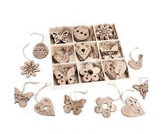 Logbuch-Verlag 54 Stück Osteranhänger DEKO-Set Osterdeko aus Holz zum Aufhängen mit Schnur Ostern Deko Osterhänger Osterei Schmetterling Blume Herz Vogel