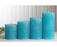 Rustik-Stumpenkerzen-Adventsset, groß, 7 cm Ø, aqua-türkis