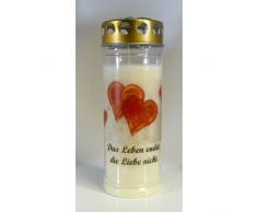 Grablicht-Kerze Herzen Das Leben endet, .. 3787 - Brenndauer ca. 7 Tage (20*7 cm) Grabkerze mit Motiv und Spruch