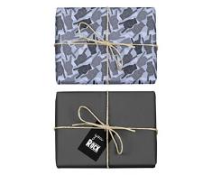 dabelino 4X Geschenkpapier: Rock n Roll/ Pommesgabel, Metal Hand (zweifarbig schwarz-grau-blau) inkl. Anhänger (für Rock Fans, Musiker, Männer, Frauen, Musiklehrer, Musikschüler, Humor, lustig)