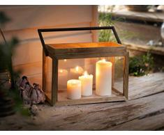 Dekoleidenschaft Laterne “Natur” aus Holz & Metall & Glas, Kerzenhalter, Kerzenständer