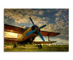 Kunstdruck auf Leinwand 120x80cm Künstlerische Fotografie – Altes Flugzeug auf grünem Gras im Sonnenschein