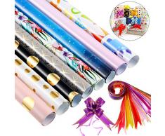 8 Stücke 50 x 70 cm Geschenkpapier und 12 Stücke Bunte Schleifen für Geburtstag, Braut Dusche, Baby Dusche, Weihnachten und Mehr