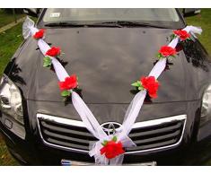 Organza M Auto Schmuck Braut Paar Rose Deko Dekoration Hochzeit Car Auto Wedding Deko Girlande PKW (Rot/Weiß)