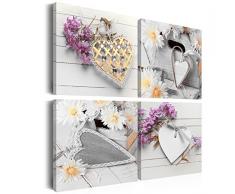 Bilder 60x60 cm - 3 Farben zur Auswahl - Fertig Aufgespannt – TOP - Vlies Leinwand - 4 Teilig - Wand Bild - Kunstdruck - Wandbild - Herzen Blumen n-A-0039-b-k 60x60 cm