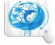 Dekoratives Gaming-Mauspad,Dolphin Tropical Theme Maritime Bild Ozean inspiriert exotische Bäume und Vögel drucken,Bürocomputer-Mausmatte mit rutschfester Gummibasis