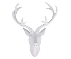 Mojawo Tolles Hirschgeweih Hirschkopf Geweih 10-Ender Weiß Optik 20x12x30cm Figur Skulptur Wohndekoration