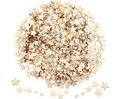 BBTO 400 Stücke Mini Holz Sterne Scheiben Mischgröße Holz Sterne Verschönerungen Holz Stern Form Tags für Weihnachten Hochzeit Party DIY Handwerk Tisch Streuung Dekoration
