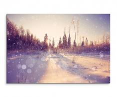 XXL Fotoleinwand 120x80cm Landschaftsfotografie – Verschneiter Winterwald im Sonnenlicht auf Leinwand exklusives Wandbild moderne Fotografie für ihre Wand in vielen Größen
