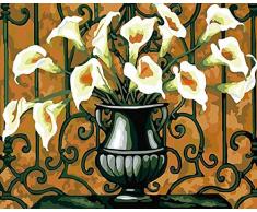 no brand DIY Malen nach Zahlen Kits Pflanzenvase Leinwand Ölgemälde Set für Erwachsene Anfänger mit Pinsel und Acrylpigment - ohne Rahmen 16 x 20 Zoll