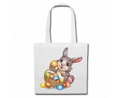 Tasche Umhängetasche OSTERHASE MIT EIER OSTERN PFINGSTEN HASE BABY LIFESTYLE FASHION STREET WEAR HIPHOP LEGENDARY SALSA Einkaufstasche Schulbeutel Turnbeutel in Weiß