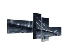 Wandbild - New York Bridge III - Bild auf Leinwand - 200x80 cm 4 teilig - Leinwandbilder - Bilder als Leinwanddruck - Städte & Kulturen - USA - Amerika - Brooklyn Bridge schwarz weiß