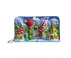 JHGFG Mode Handtasche Reißverschluss Brieftasche Weihnachtsdorf Santa Claus Fairy Houses Telefon Kupplung Geldbörse Abendkupplung Blocking Leder Brieftasche Multi Card Orgel