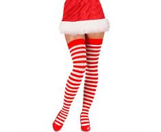 NET TOYS Halterlose Weihnachtsstrümpfe Ringelstrümpfe Damenstrümpfe rot-weiß Geringelt Damen Frauen Overknees