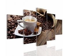 Runa Art Bilder Küche Kaffee Wandbild 200 x 100 cm Vlies - Leinwand Bild XXL Format Wandbilder Wohnzimmer Wohnung Deko Kunstdrucke Braun 5 Teilig - Made IN Germany - Fertig zum Aufhängen 501851a