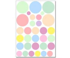 Wandkings Pastell Punkte Wandsticker Set, 46 Aufkleber, 2 DIN A4 Bögen, Gesamtfläche 60 x 20 cm