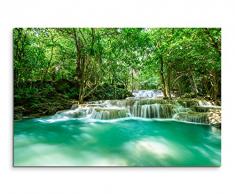 Paul Sinus Art Kunstfoto auf Leinwand 60x40cm Naturfotografie – Tropischer Wasserfall, Huay Mae Khamin auf Leinwand Exklusives Wandbild Moderne Fotografie für Ihre Wand in Vielen Größen