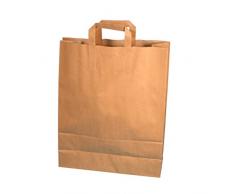 250 Papiertragetaschen Papiertüten Einkaufstüten Bio Tragetaschen braun Kraft mit Papier Flachhenkel verschiedene Größem (32+16x42cm)