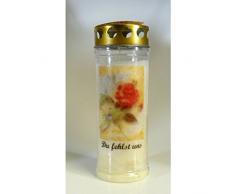 Grablicht-Kerze - Rose Du fehlst uns (20/7 cm) - 7 Tage Brenndauer - 3777 – Grabkerze mit Motiv und Spruch - Trauerkerze mit Foto und Spruch