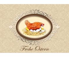 fioniony Osterkarte Frühlingsgrüße zu Ostern: Frohe Ostern Edle Ostergrußkarte Glückwunschkarte Klappgrußkarte in Beige/Creme mit Henne, Ostereier, Küken und Schmetterling (Mit Umschlag) (4)