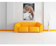 Kleines Eichhörnchen im Winter, Format: 80x60 auf Leinwand, XXL riesige Bilder fertig gerahmt mit Keilrahmen, Kunstdruck auf Wandbild mit Rahmen, günstiger als Gemälde oder Ölbild, kein Poster oder Plakat