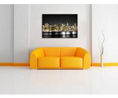 Manhattan Skyline bei Nacht schwarz/weiß Format: 80x60 auf Leinwand, XXL riesige Bilder fertig gerahmt mit Keilrahmen, Kunstdruck auf Wandbild mit Rahmen, günstiger als Gemälde oder Ölbild, kein Poster oder Plakat