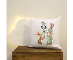 ilka parey wandtattoo-welt® Kissen zum Muttertag Dekokissen Sofakissen Motivkissen mit Häschen Kleeblatt und Spruch Mama ist die Beste ks115