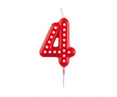 amscan 9900914 Zahlenkerze 4, mit weißen Punkten, farbig Sortiert, Entweder in Gelb, Blau, Rot, Grün oder Orange