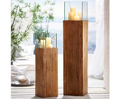 Pureday Bodenwindlicht Woody - Windlichtsäule aus Holz - Natur - groß