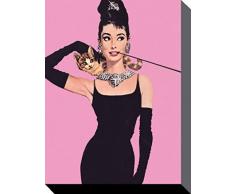 1art1 67148 Audrey Hepburn - Frühstück Bei Tiffany, Pink Pop-Art Poster Leinwandbild Auf Keilrahmen 50 x 40 cm