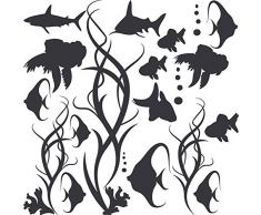 GRAZDesign Wasserfeste Fliesen Aufkleber Aquarium - Wandsticker Fische im Wasser Set - Wandtattoo Bad Badezimmer WC Unterwasser Welt / 57x57cm / Farbe 073 dunkelgrau