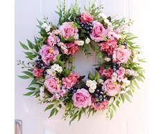JF Room Rosen Türkranz Wandkranz Herbst Kranz Dekokranz künstlich Der Kranz handgefertigte Kunstblumendeko für Zuhause, Parties, Türen, Hochzeiten