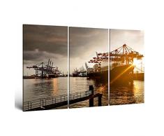 ge-Bildet® Bild auf Leinwand MIT SOMMER RABATT Hamburger Hafen Schiff - 165x100 cm 3 teilig - leinwandbilder mehrteilig XXL - direkt vom Hersteller aus Deutschland - Made in Germany