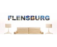 Wandtattoo farbige Wandschrift Städtename Flensburg mit Sehenswürdigkeiten 80 x 9 cm Länge
