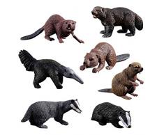 HOMNIVE Tierfiguren - 7 Stück realistische Tiere Figuren - Beinhaltet Dachs, Biber, Ameisenbär, Vielfraß - Pädagogisches Lernspielzeug Geburtstag Weihnachten Geschenk für Kinder