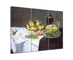 Bilderdepot24 Leinwandbild Édouard Manet - Alte Meister "Stilleben mit Melone und Pfirsichen" 120x80cm 3tlg. - fertig gerahmt, direkt vom Hersteller