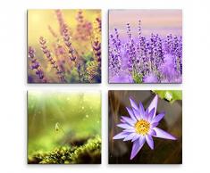 4 Bilder je 30x30cm Leinwandbilder Wasserfest Leinwanddruck Lavendel Blumen Makroaufnahme