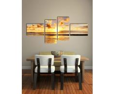 Leinwandbild SOnnenuntergang LW336 Wandbild, Bild auf Leinwand, 4 Teile, 100x45cm, Kunstdruck Canvas, XXL Bilder, Keilrahmenbild, fertig aufgespannt, Bild, Holzrahmen, Strand, Ufer, Sonne,