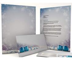 Weihnachts-Briefpapier Set Weihnachtskugeln im Schnee, 50 Blatt Motivpapier A4 und 50 Briefumschläge OHNE FENSTER
