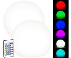 Lunartec LED-Solarkugeln: 2er-Set Solar-LED-Leuchtkugel mit Fernbedienung, 60 Lumen,IP67,Ø20cm (Solar-Kugelleuchten Garten)