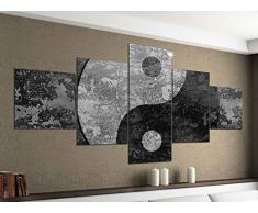 Leinwandbild 5 tlg. 200cmx100cm Yin & Yang Symbol Feng Shui Zen schwarz weiß Bilder Druck auf Leinwand Bild Kunstdruck mehrteilig Holz 9YA2432, 5Tlg 200x100cm:5Tlg 200x100cm