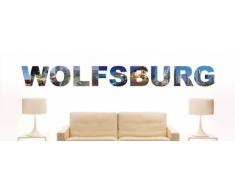 INDIGOS UG - WANDTATTOO / Wandsticker / Wandaufkleber / Aufkleber farbige Wandschrift Städtename Wolfsburg mit Sehenswürdigkeiten 180 x 19 cm Länge