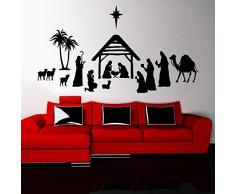 Frohe Weihnachten Krippe Szene Wandaufkleber Wandbild Wohnzimmer Wohnkultur Vinyl Wandtattoo Schlafzimmer Urlaub Aufkleber Schwarz 120x57cm